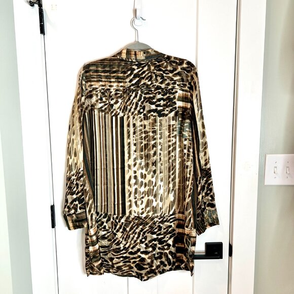 Chico's Long-Lined Brown Aviana Striped Leopard Print Sheer Blouse Tunic Size L - Picture 5 of 5